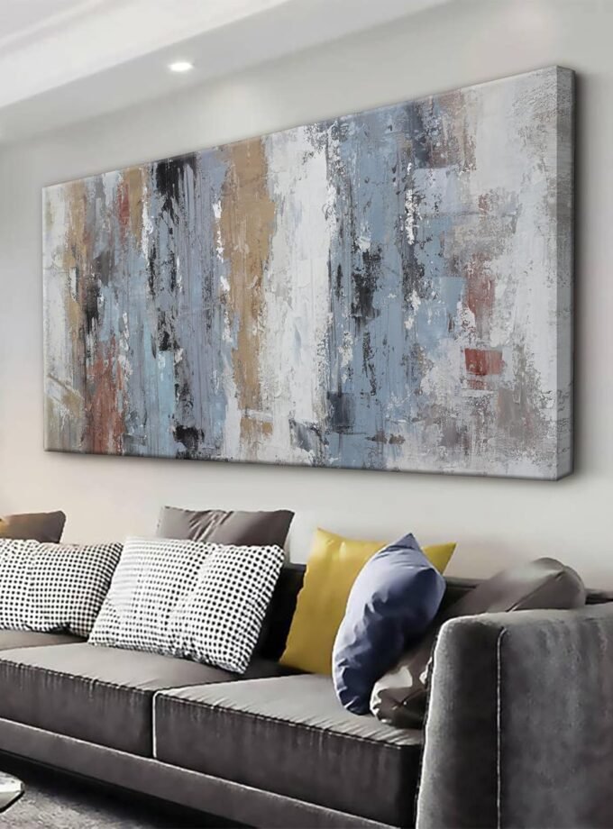 Colorful Abstract Canvas Art Wall Decor Painting Home Wall Decor 20x40 Inch Decorations Blue Brown And White Wall Art Office Decor Colorful Canvas Picture Artwork For Bedroom Kitchen