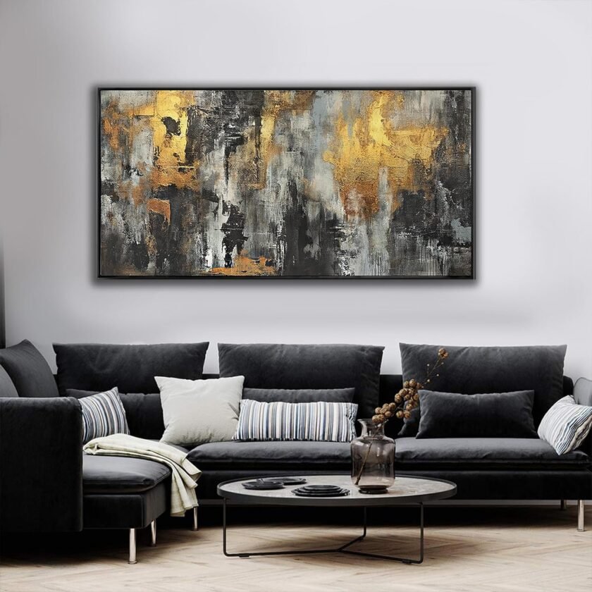 Abstract Wall Art Black Gold Gray Framed Wall Art Canvas Paintings Artwork Decor Suitable for Bedroom, Living Room, Office Pictures Wall Decor Decor Ready to Hang 20" X 40" - Image 2