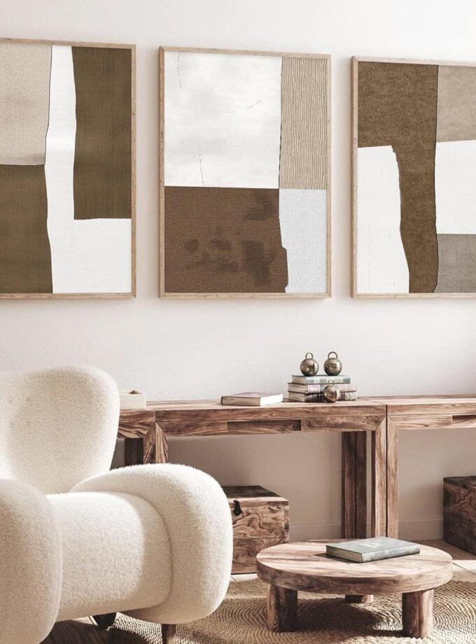 Brown and Beige Abstract Wall Art Minimalist Abstract Painting Brown Neutral Wall Art Beige and Brown Abstract Painting Color Block Poster Print Brown Beige and White Wall Art 16x24inchx3PCS No Frame