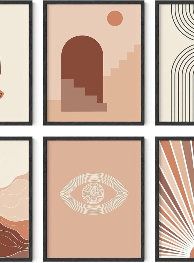 Boho Prints for Wall Decor - Set of 6 Geometric Posters and Bohemian Art Prints Mid Century Wall Art | Aesthetic Bohemian Wall Decor UNFRAMED (Natural Boho, 8x10)