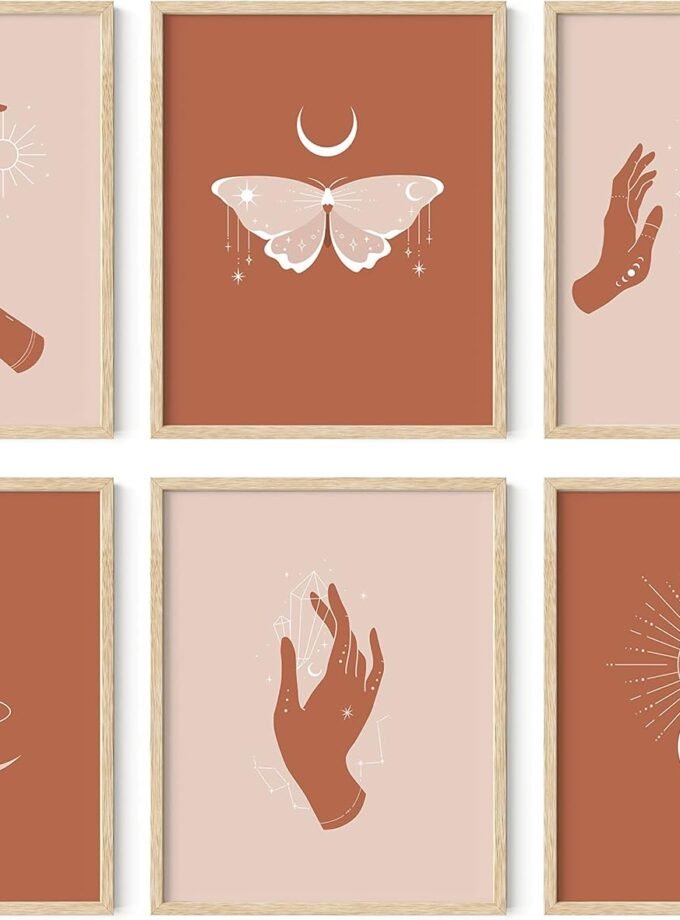 Astrology Posters and Celestial Decor - Set of 6 Sun and Moon Art Spiritual Boho Prints | Sun Wall at Posters Spiritual Wall Art Astrology Boho Art Print UNFRAMED 8"x10"