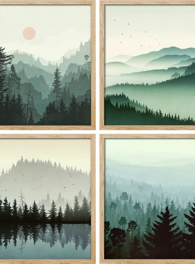 Poster Bathroom Decor 11"x14"x 4, Wall Art Room Decor Multicolor for Living Room, Bedroom, Office Pastel Winter Mountain Forest Landscapes Nature Wilderness Wall Art Chic Room Decor