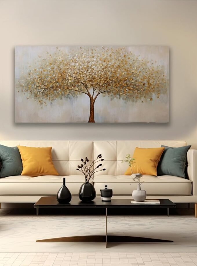 Abstract Wall Art Gold Tree of Life Artwork Canvas Painting Textured Tree Pictures Wall Decor for Living Room Bedroom Dining Room Home Office Decor 20"x40"