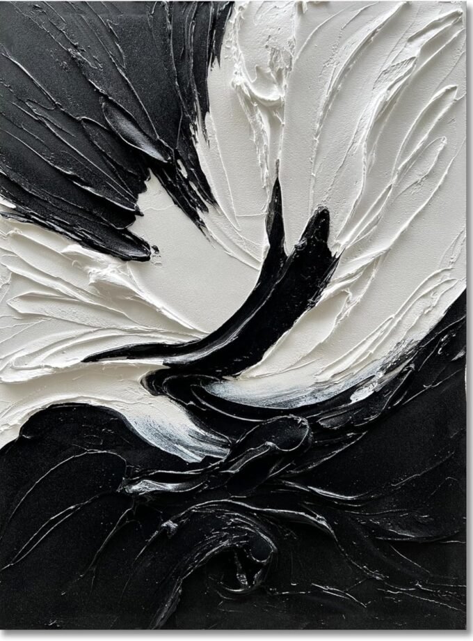 Art 40x28 inch Hand-Painted Modern Minimalist Art Painting with Black and White Textures Abstract Art Oil Painting Home Office Corridor Wall Decorative Art