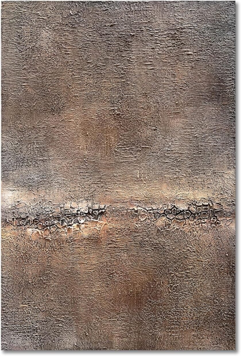 Hand Painted Thick Texture Dark Brown Minimalist Oil Painting Modern Abstract Art 24x36 inch Wall Abstract Decorative Art