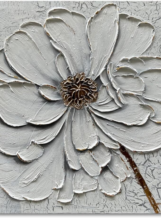 Art Hand-Painted White Texture Art Oil Painting White Flower Painting 30x30 inch Abstract Home Wall Decorative Art