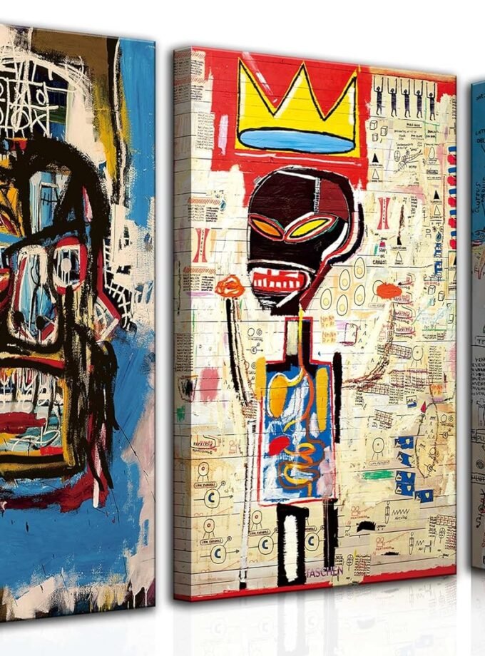3 Pcs Modern Street Graffiti Wall Art Abstract Poster Print Wall Decor Artist Blue Print Canvas Painting for Living Room Bedroom Bathroom Office Home Decorations Unframed (Framed, 16"Hx12"W×3pcs)