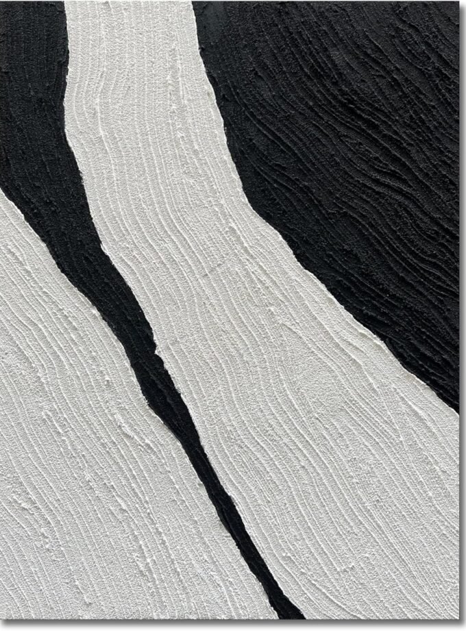 Hand-painted contemporary minimalist black and white texture art oil painting Abstract art Living room bedroom corridor office wall decorative art 40x28 inches