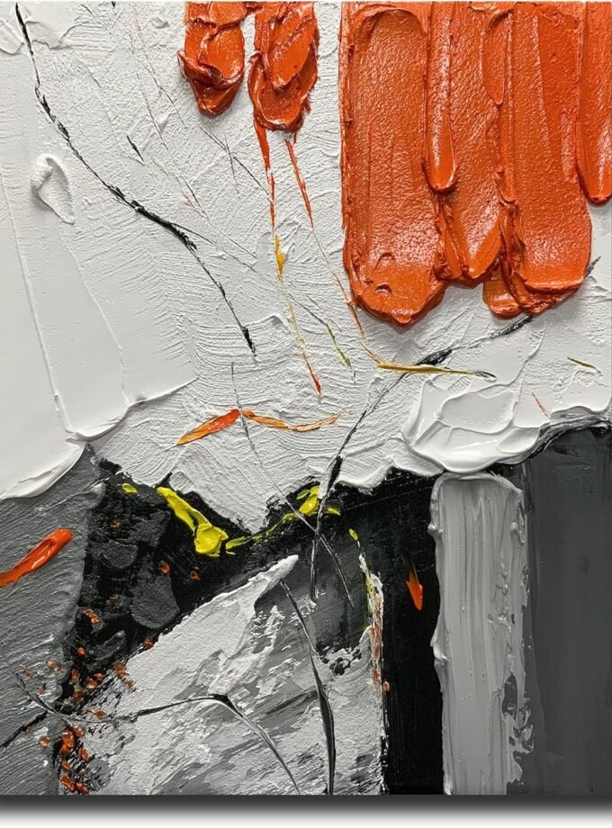 16x20Inch Textured Hand Painted Canvas Wrapped Oil Painting Small Size Wall Art Orange White Black Abstract Canvas Painting Modern Artwork Oil Hand Painting Home Interior Decor