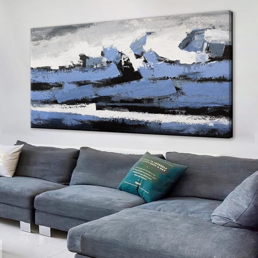 Abstract Wall Art canvas Wall art Decor Blue and black White Wall art Paintings abstract wall decor Artwork for Living Room Bedroom Bathroom Office Home Decor Can Be Hung Directly 20"x 40"