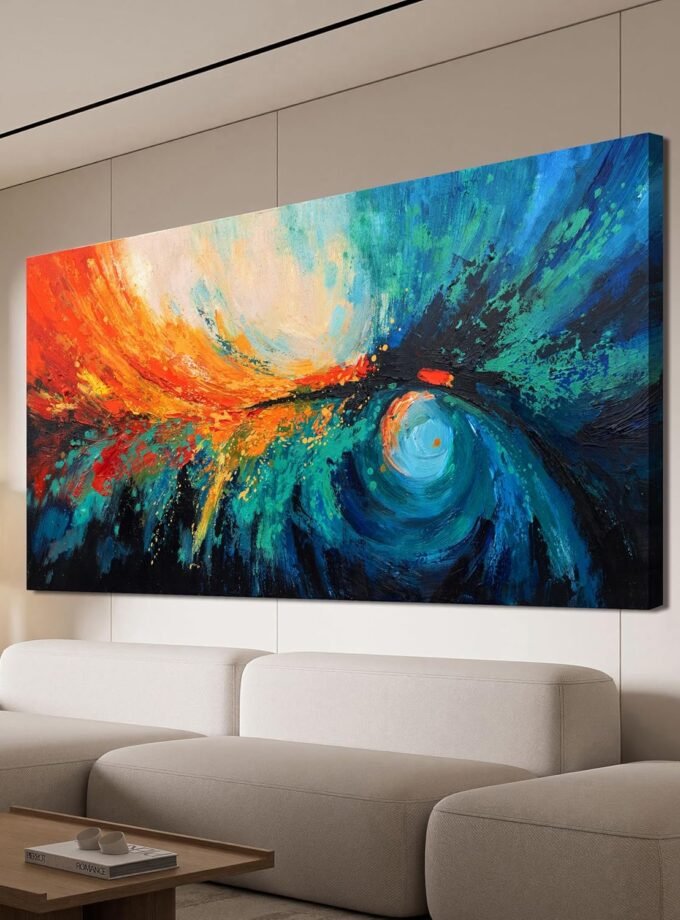 Canvas Wall Art Decor Modern Wall Art Pictures For Living Room Blue Green Wall Art Decor Canvas Abstract Art Work Colorful Abstract Wall Art Paintings Prints For Home Office Room Wall Decor 24" x 48"