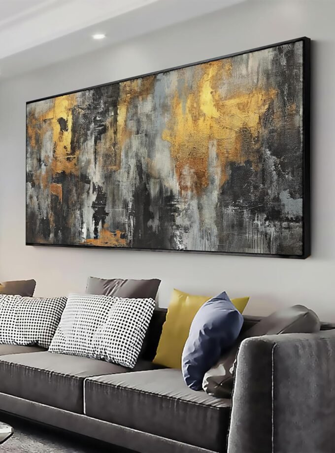 Abstract Wall Art Black Gold Gray Framed Wall Art Canvas Paintings Artwork Decor Suitable for Bedroom, Living Room, Office Pictures Wall Decor Decor Ready to Hang 20" X 40"