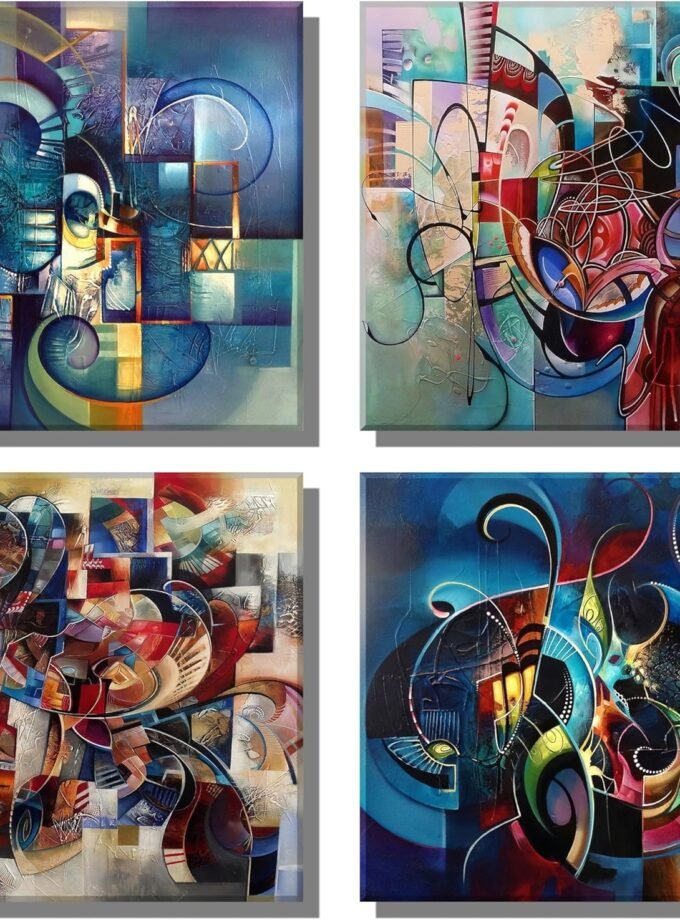 Modern abstract canvas paintings, vibrant abstract color wall decorative art, ideal for office, leisure, home hanging paintings (12"x 12"x 4pcs Framed)