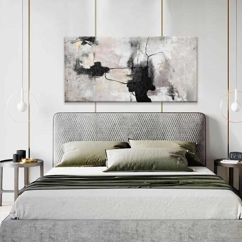 Black And Off-White Abstract Wall Art Minimalist Canvas Art Wall Decor Paintings Artwork For Walls Modern Abstract Art Prints Picture For Bedroom Hallway Office Home Wall Decor 20x40 In - Image 2
