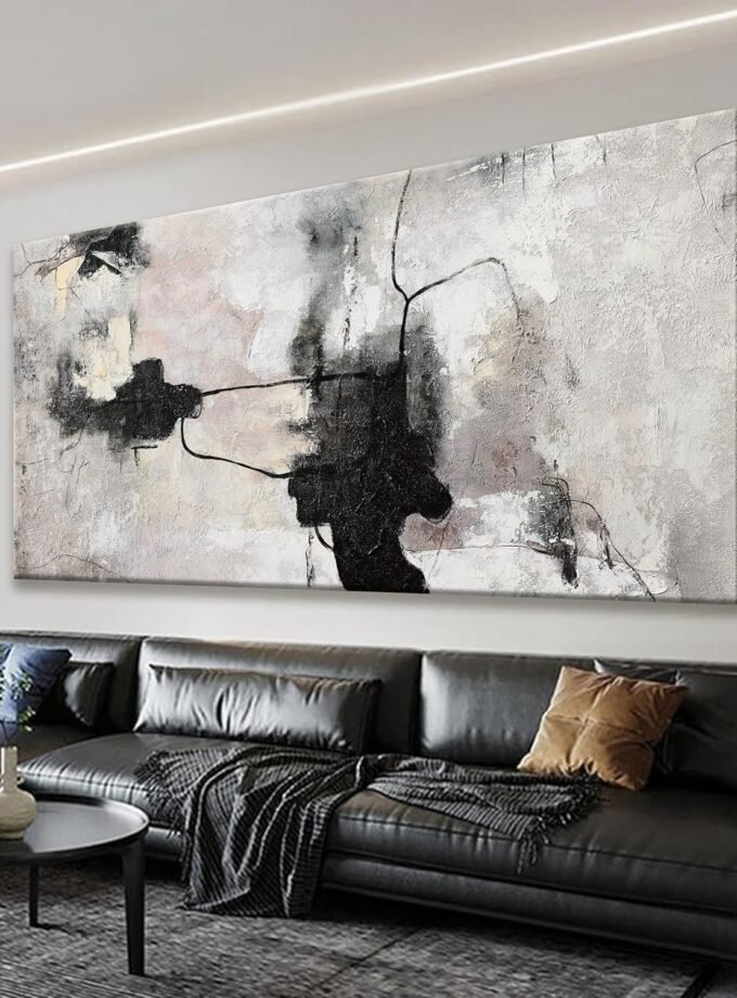 Black And Off-White Abstract Wall Art Minimalist Canvas Art Wall Decor Paintings Artwork For Walls Modern Abstract Art Prints Picture For Bedroom Hallway Office Home Wall Decor 20x40 In