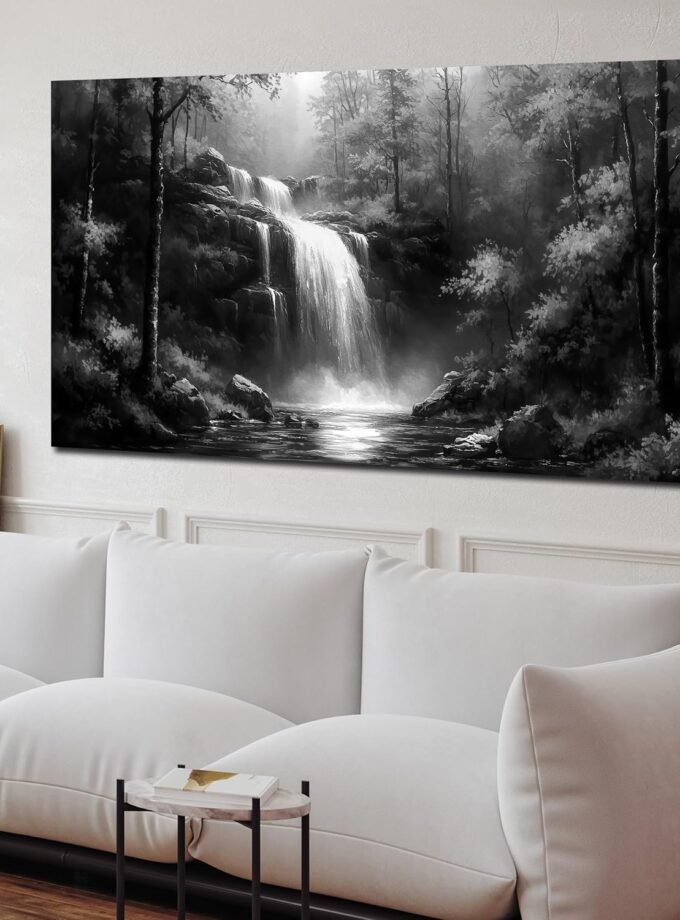Black and White Pictures Wall Art for Bedroom Waterfall Tree Natural Landscape Wall Art for Living Room Large Size 29 x 59 Inch