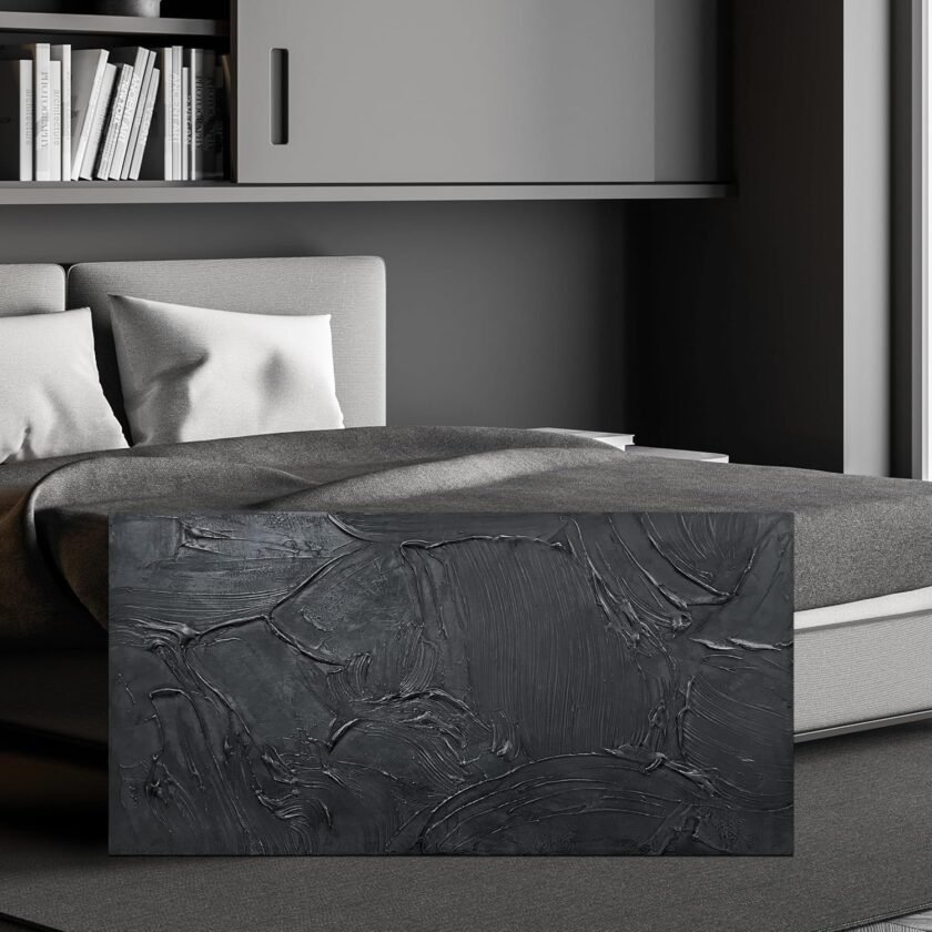 Abstract Hand Painted Wall Art for Living Room - Minimalist Art Wall Decor for Office - Black Painting Wall Art for Bedroom Size 20" x 40" - Image 2