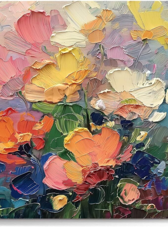 Colorful Flower Wall Art Yellow Orange Wildflower Painting Botanical Picture Floral Poster Daisy Flower Oil Painting On Canvas Abstract Nature Botanical Poster Modern Colorful Art 16x16inch Frameless