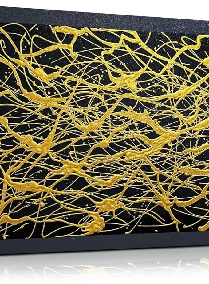 Abstract Canvas Hand Painted Wall Art for Living Room - Black and Gold Painting Wall Art for Office - Modern Wall Decor for Bedroom Size 20" x 40"
