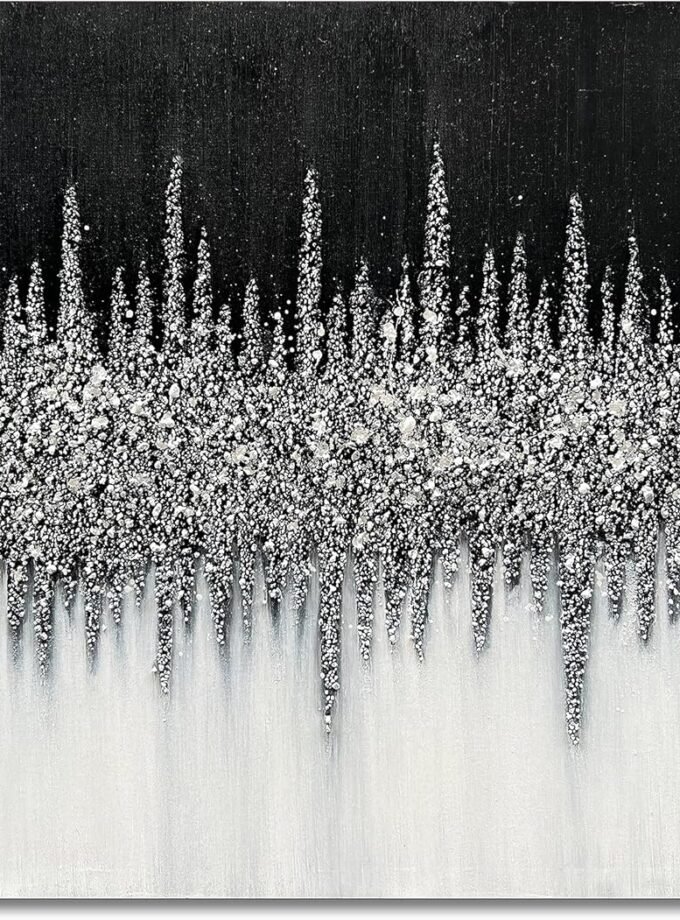 28x40 inch Hand painted Abstract art Oil painting in Black and Silver Texture Modern wall home decoration painting