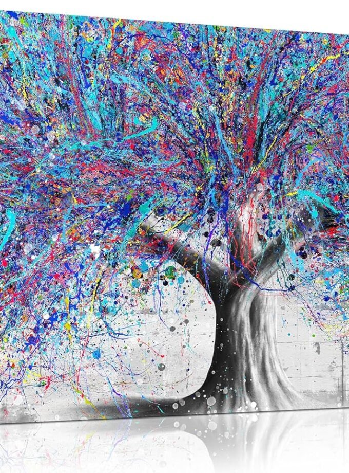 Tree Wall Art for Living Room, Blue Watercolor Canvas Wall Decor for Bedroom, Banksy Graffiti Print Painting Picture Decoration, Size 40x20 Inches